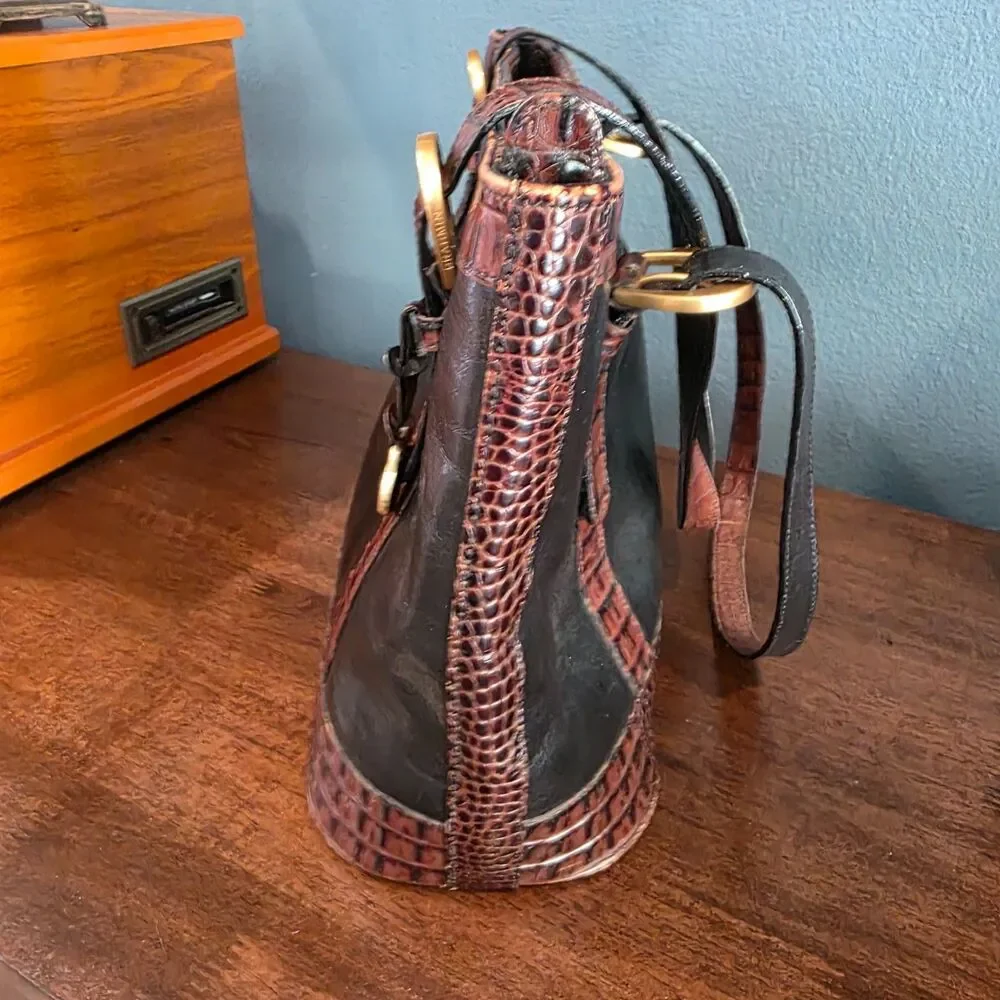 Brahmin Tuscan Croc Embossed Two toned Leather Shoulder Bag Purse AS IS